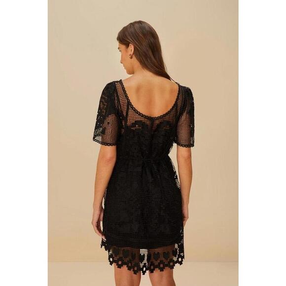 Farm Rio Black Pineapple Guipure Lace Fit & Flare Mini Party Dress Womens Size S - Picture 2 of 4